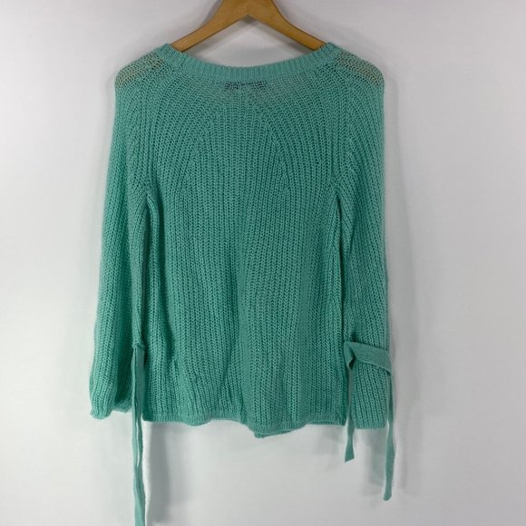 Project Naadam XS Sweater Pullover Bell Sleeve Tie Mint Green Open Knit Acrylic - Picture 11 of 11